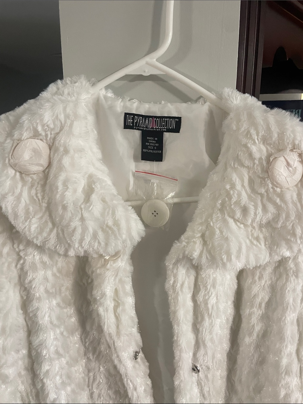 The Pyramid Collection White Faux Fur Teddy Jacket with Rosette Buttons